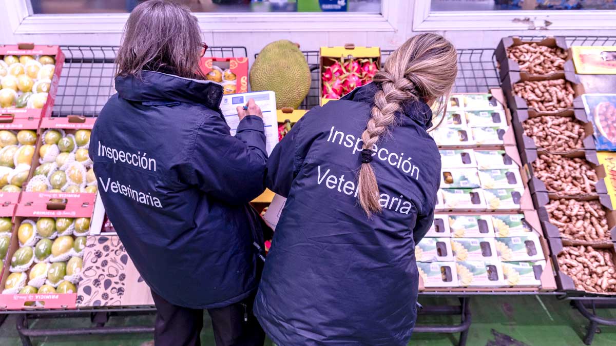 Inspección veterinaria revisando frutas para prevenir intoxicaciones alimentarias en verano