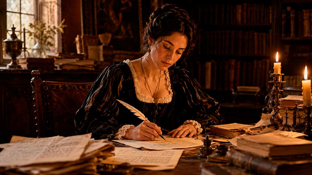Mujer escribiendo con pluma en el Siglo de Oro, escritoras olvidadas