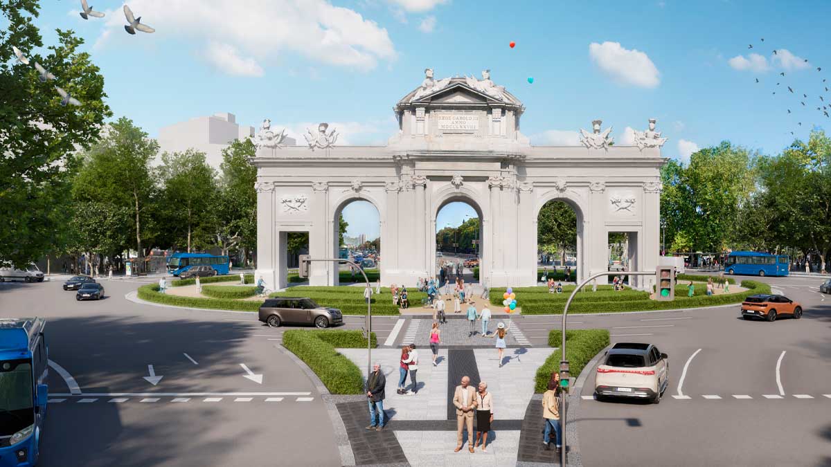 Obras del nuevo paseo entre Cibeles y la Puerta de Alcalá en Madrid