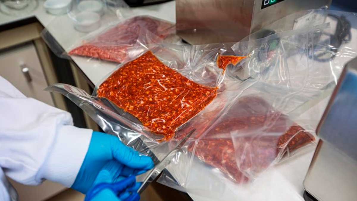 Productos cárnicos saludables envasados al vacío con aceite de oliva en laboratorio
