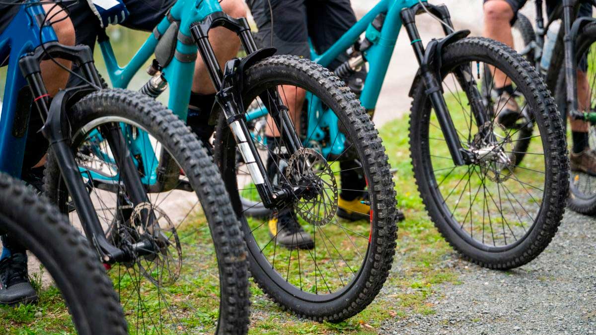Ciclistas de montaña durante una prueba BTT por caminos de la Sierra Norte de Madrid.