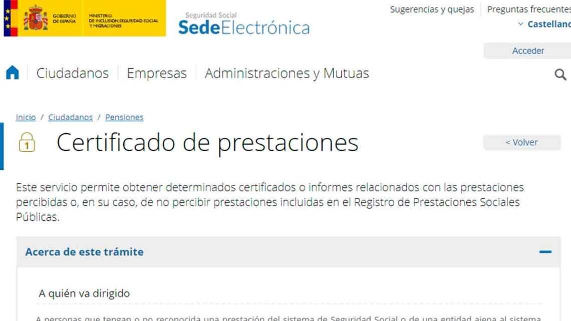 Certificado de prestaciones