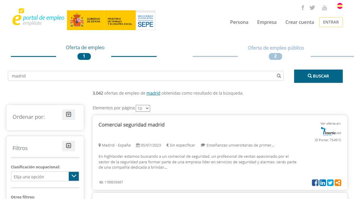 Ofertas de empleo SEPE