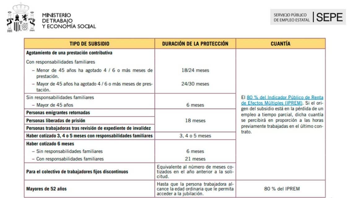 Subsidios del Servicio Público de Empleo Estatal (SEPE)