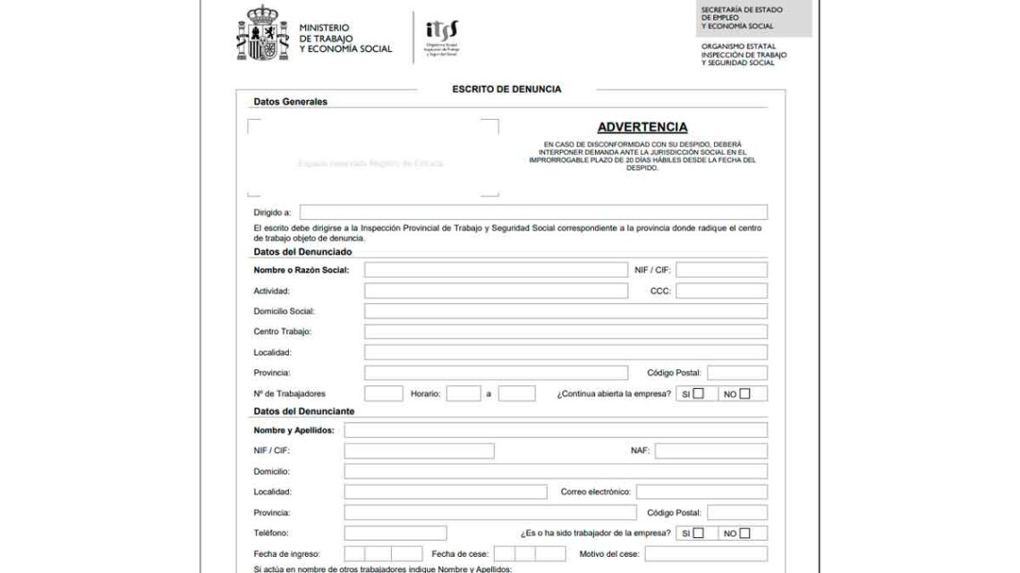 Formulario denuncia ITSS