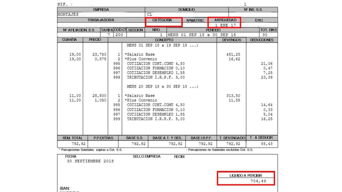 Datos nómina correctos cobrar correctamente