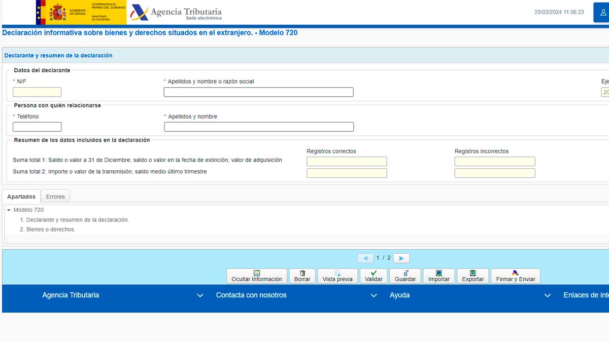 Modelo 720 declaración de la Renta