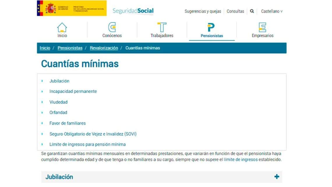 Pensiones máximas y mínimas en España