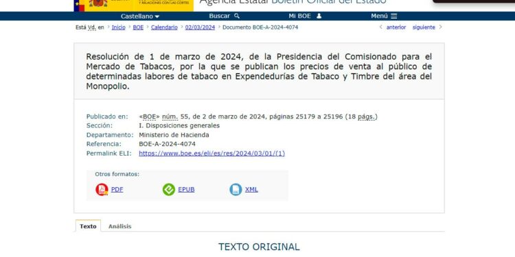 Nuevo precio del tabaco en marzo 2024